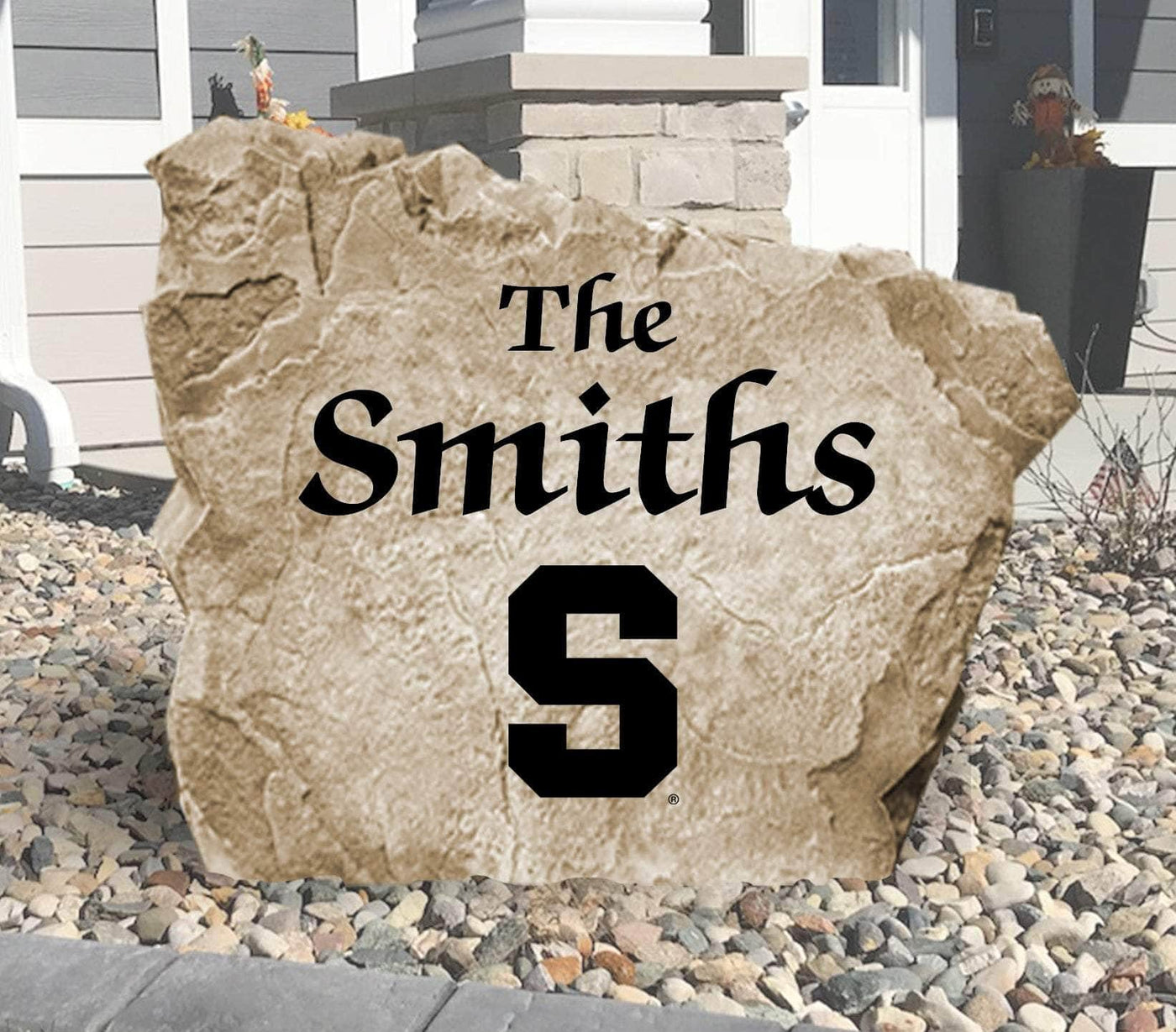 Engraved Syracuse University name stone for landscaping