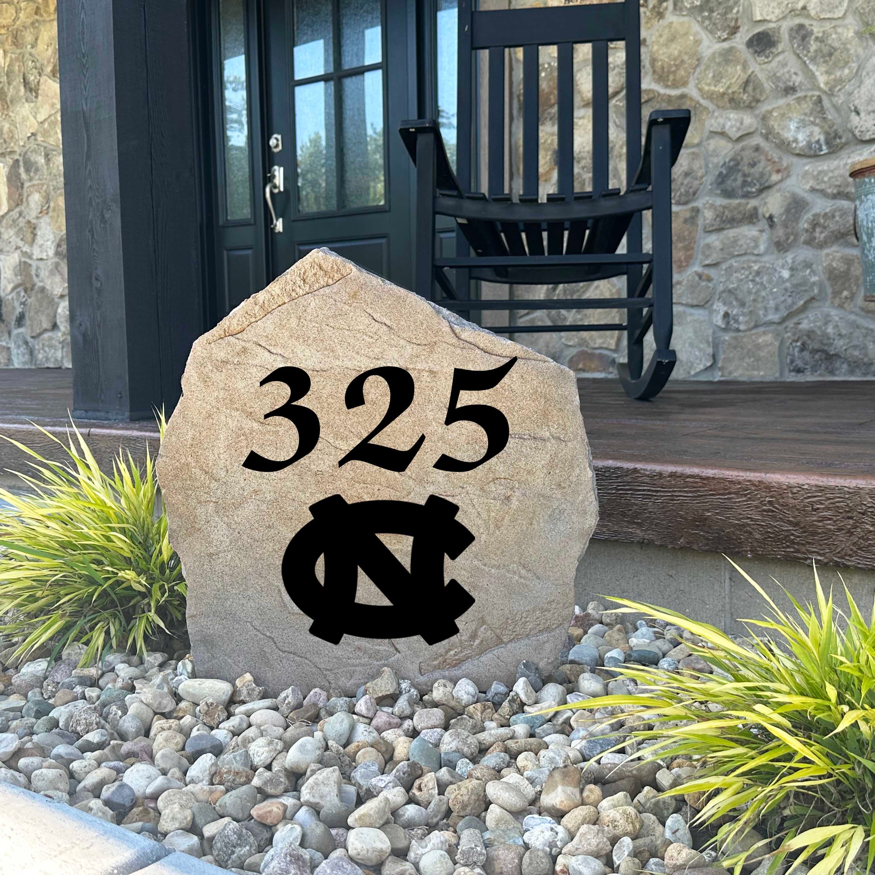 Decorative North Carolina Tar Heels house number stone designed to make your address stand out while celebrating your favorite college team. Perfect for walkways, flower beds, patios, and front entrances.