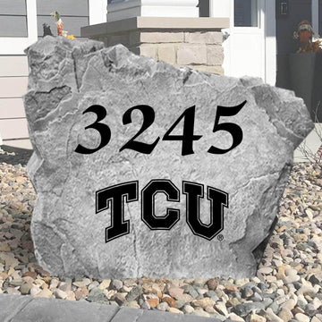 Officially licensed TCU Horned Frogs address plaque crafted from durable concrete to combine elegant curb appeal with clear home identification.