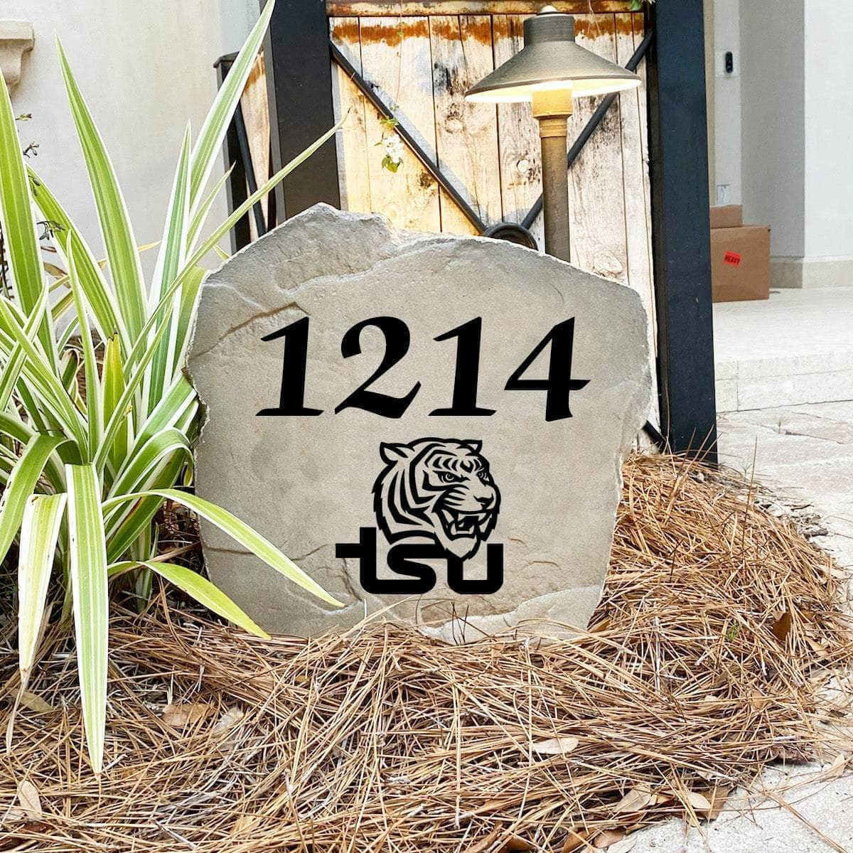 Custom Tennessee State University house number marker designed to showcase your Tigers pride while enhancing gardens, walkways, driveways, and front landscapes.