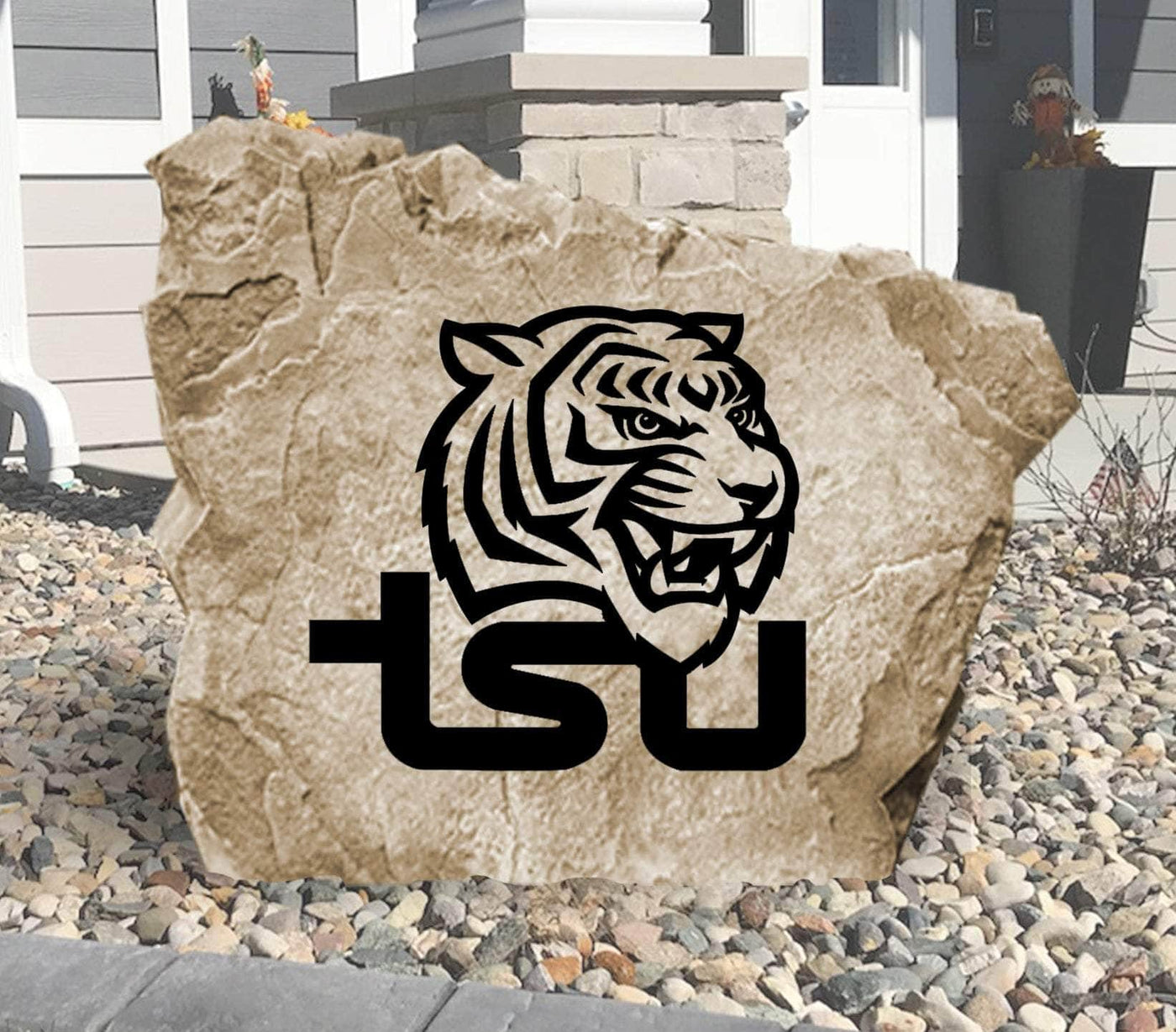 Tennessee State University stone engraved with TSU Tigers logo.
