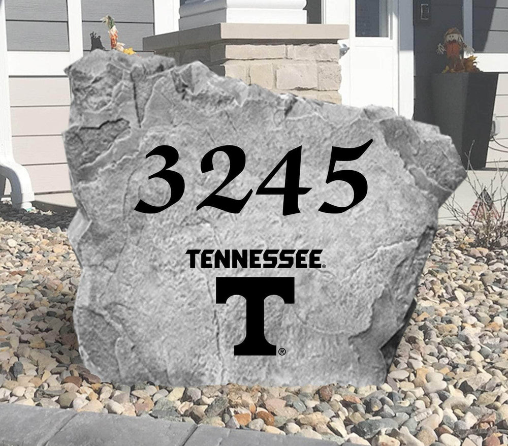 Custom University of Tennessee Address Stone featuring the official Volunteers logo and personalized house numbers. A stylish way to display your address in front yards, driveways, gardens, and landscaped entryways.
