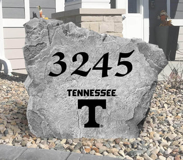 Custom University of Tennessee Address Stone featuring the official Volunteers logo and personalized house numbers. A stylish way to display your address in front yards, driveways, gardens, and landscaped entryways.