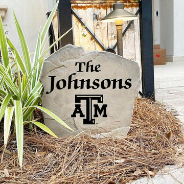 Handcrafted in the USA, this Texas A&M University Name Stone features officially licensed collegiate artwork with deep engraving for exceptional detail. Available in Sandstone and Greystone finishes.