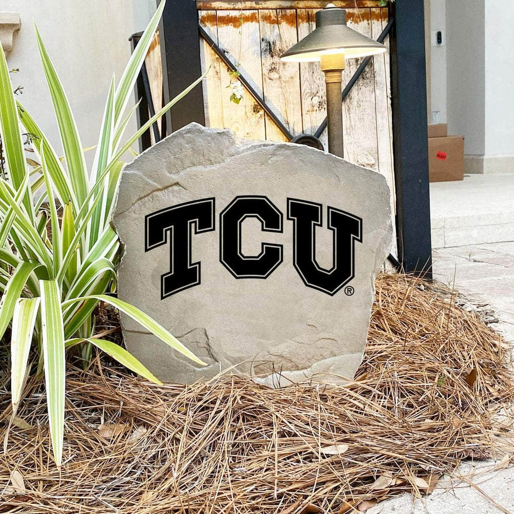 Texas Christian University outdoor logo marker crafted from weather-resistant concrete for alumni and dedicated Horned Frogs fans.