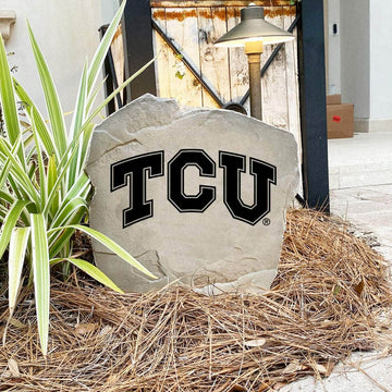 Texas Christian University outdoor logo marker crafted from weather-resistant concrete for alumni and dedicated Horned Frogs fans.