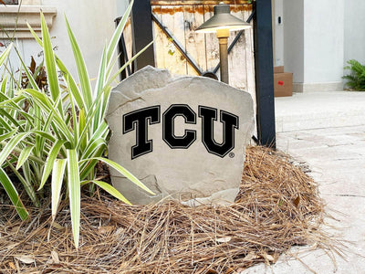 Engraved Texas Christian University stone featuring the official logo