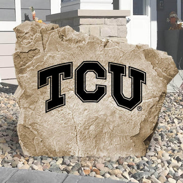 Officially licensed Texas Christian University logo stone featuring the iconic Horned Frogs emblem as a standout addition to any outdoor landscape.