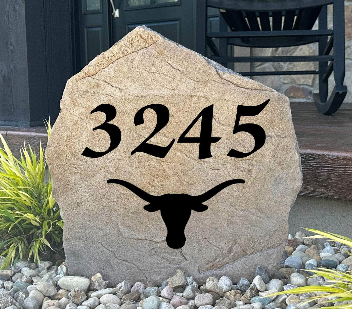 Texas Longhorns address stone with engraved house number