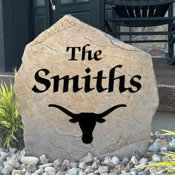 Personalized Texas Longhorns Name Stone engraved with your family surname, creating a bold collegiate centerpiece for your home's landscape.