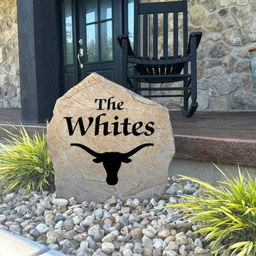 Weather-resistant Texas Longhorns landscape name stone featuring your personalized surname, perfect for alumni, students, and passionate fans.