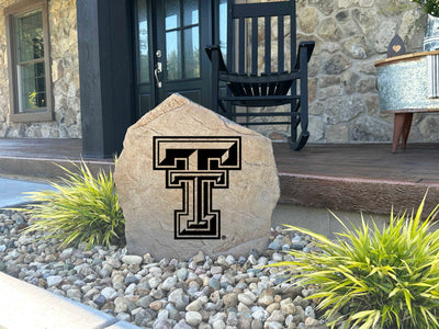 Engraved Texas Tech logo stone for garden or yard display