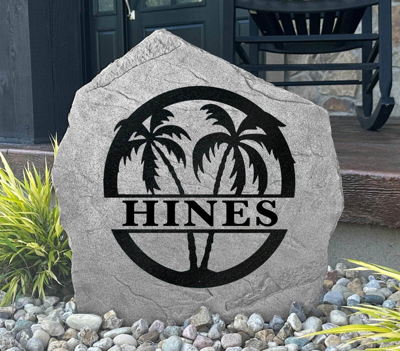 Tropical palm tree monogram rock customized for beach house decor