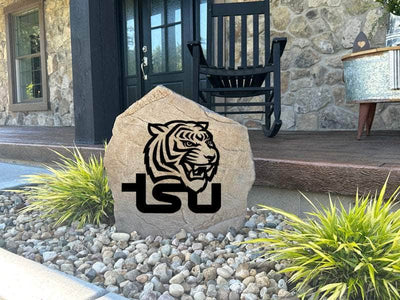 Decorative TSU Tigers logo marker stone for yard or garden.