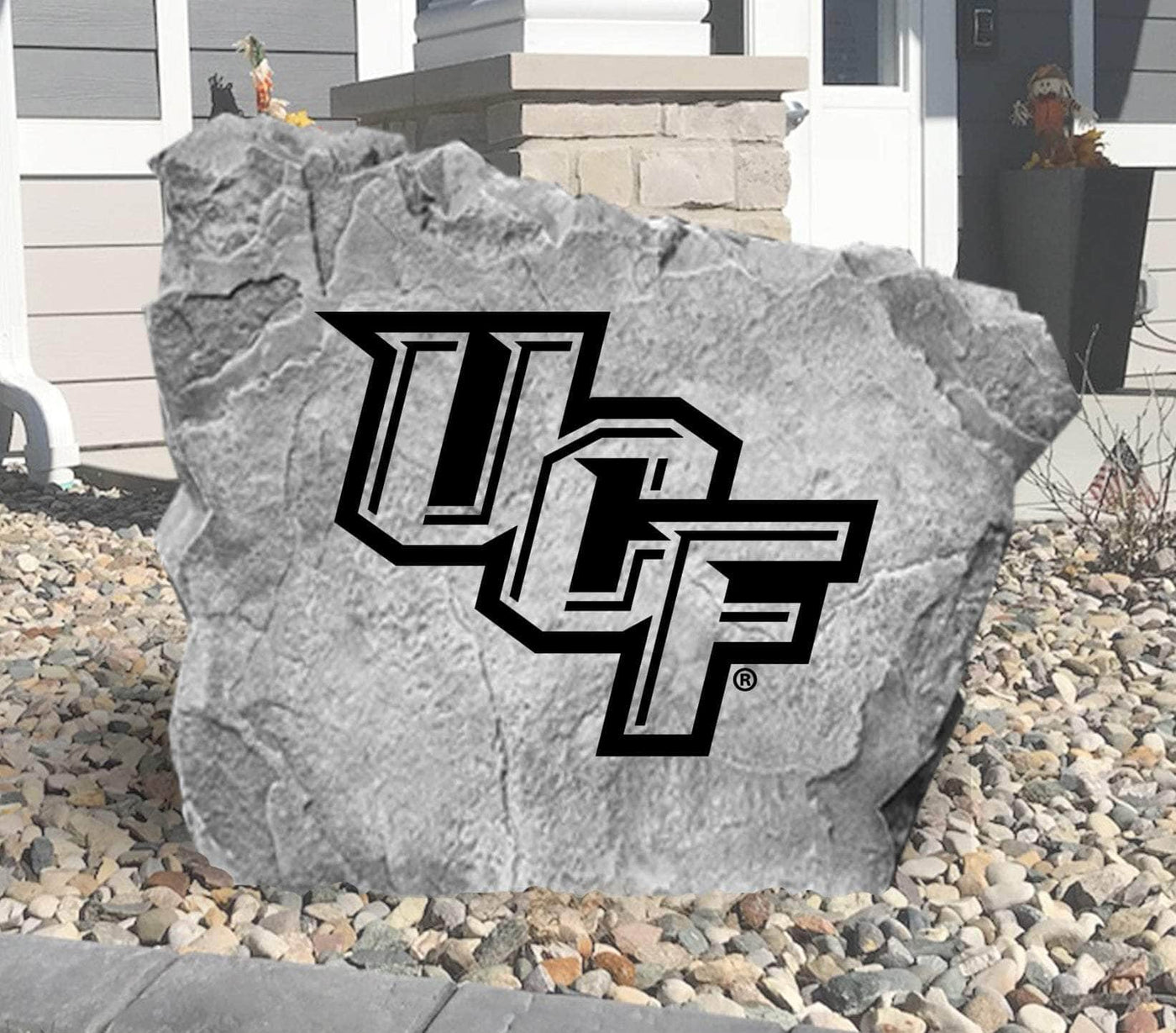 UCF Knights logo engraved on stone for patio or garden decor.