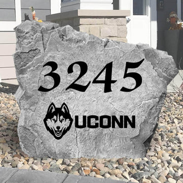 Officially licensed UConn Huskies address plaque crafted from durable concrete, combining elegant home identification with lasting school pride.