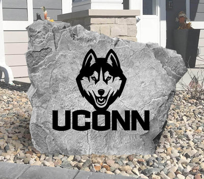 UConn Huskies logo rock for yard, garden, or driveway entrance.