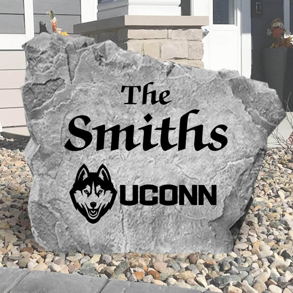 Officially licensed UConn Huskies family name plaque crafted from durable concrete, showcasing custom engraving with timeless collegiate style.