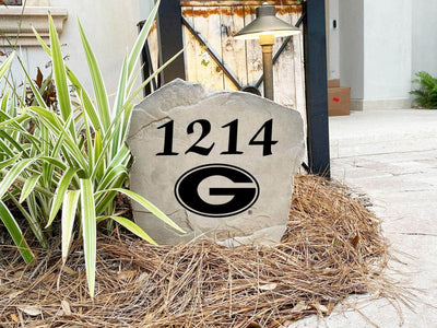 Custom Georgia Bulldogs address stone for garden decor