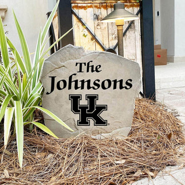 Engraved University of Kentucky Name Stone with a custom family name and the Kentucky Wildcats logo, bringing collegiate spirit and timeless style to front yard landscapes, walkways, and home entrances.