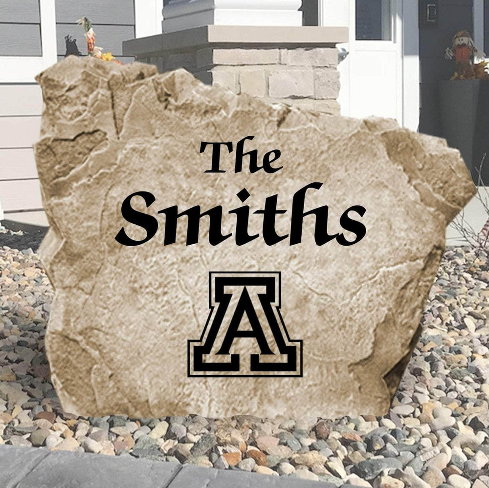 Officially licensed University of Arizona Name Stone personalized with your family name and engraved directly into premium stone. This custom outdoor décor celebrates Wildcats pride while creating a welcoming entrance to your home.