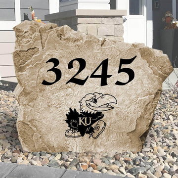 Officially licensed University of Kansas Address Stone personalized with your house numbers and engraved directly into durable stone. This custom address marker showcases Jayhawks pride while adding lasting curb appeal to your home.