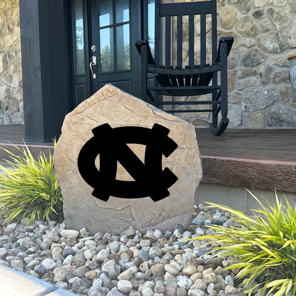Decorative North Carolina Tar Heels garden stone featuring the official university logo permanently engraved into durable stone. An eye-catching addition to patios, fan spaces, outdoor kitchens, and landscape borders.