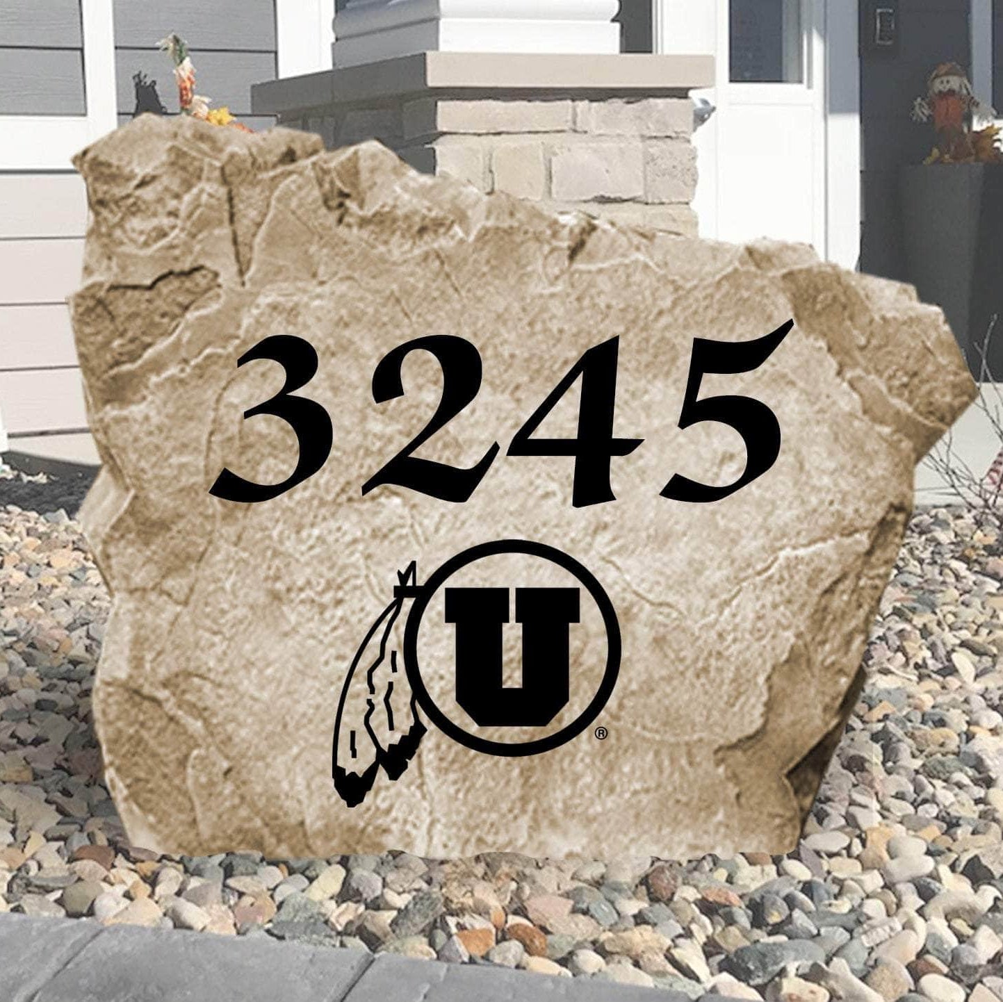 Personalized University of Utah Address Stone engraved with custom house numbers, creating a welcoming Utes-inspired entrance for your home.