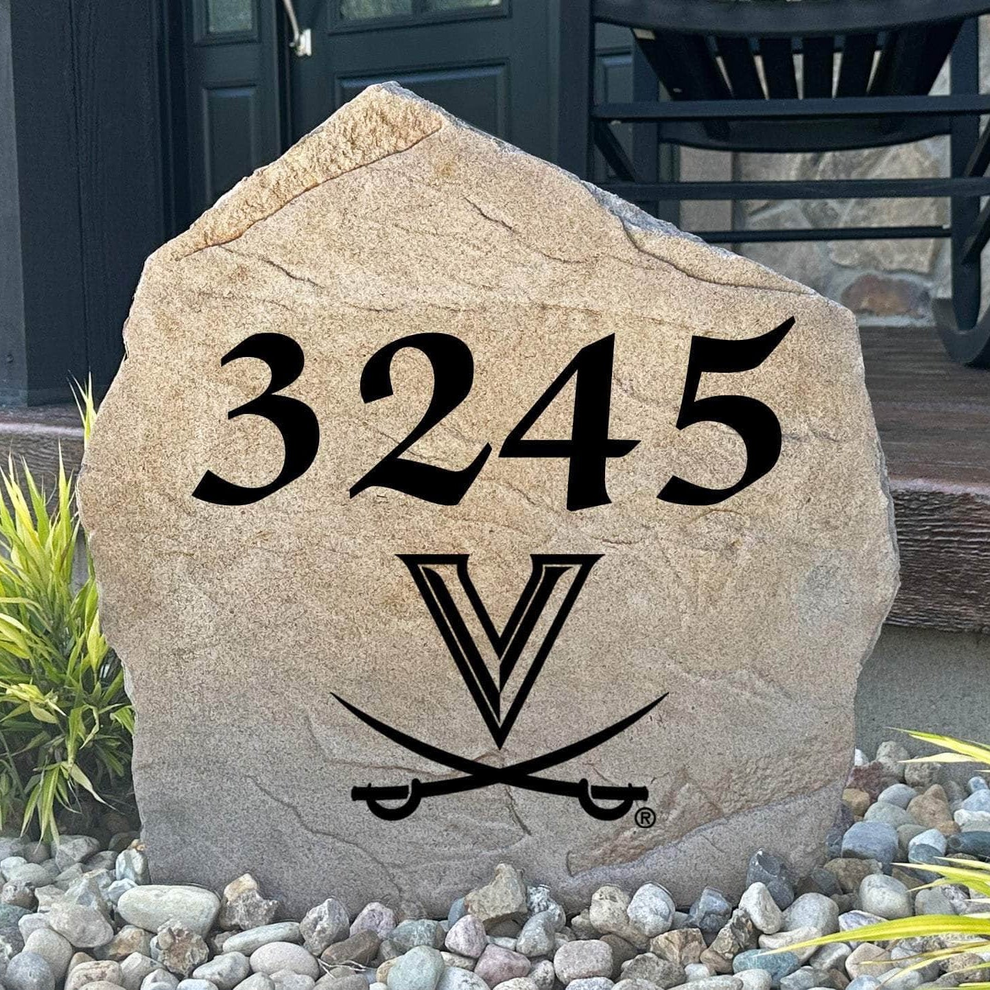 Officially licensed University of Virginia Address Stone personalized with your house numbers and engraved directly into durable stone. This custom address marker showcases Cavaliers pride while adding lasting curb appeal to your home.