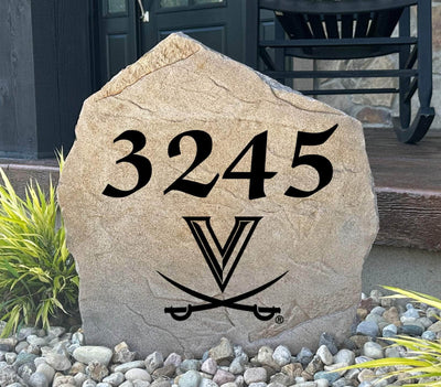 University of Virginia stone with engraved house number and logo