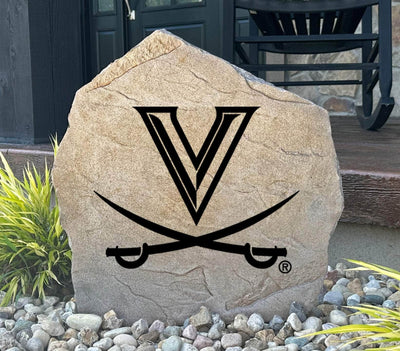 University of Virginia engraved stone with logo and crossed sabers