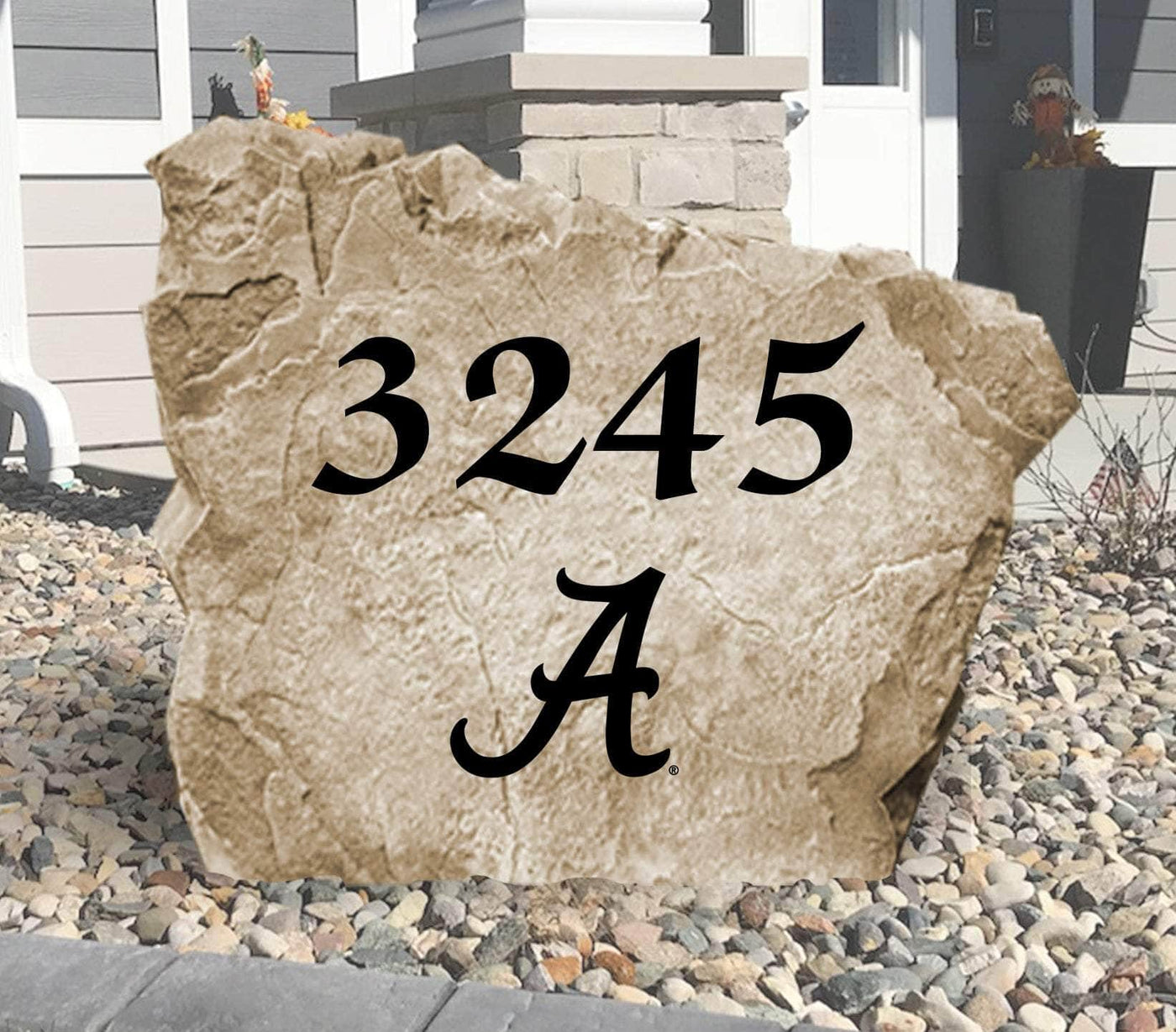 Engraved University of Alabama Crimson Tide address stone for landscaping.