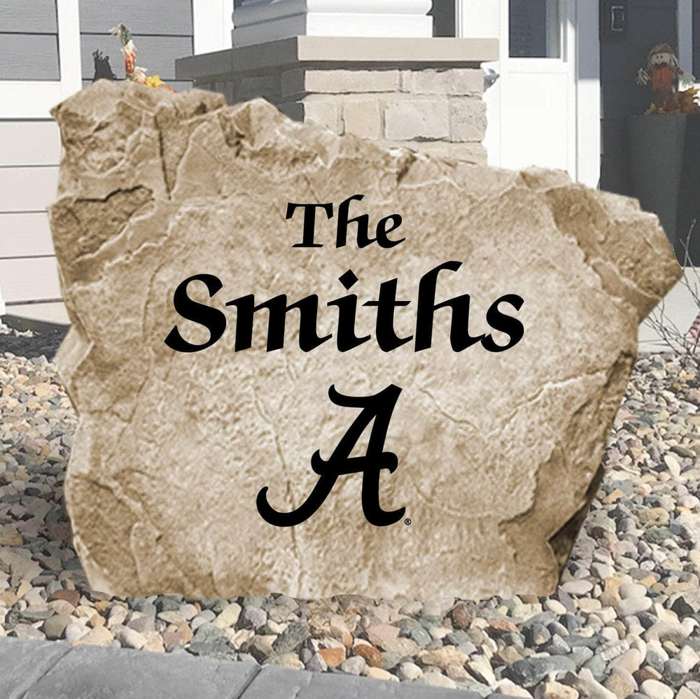 Personalized University of Alabama family name stone engraved with your surname, creating a distinguished Crimson Tide landscape centerpiece.