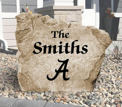 Engraved University of Alabama Crimson Tide name stone for landscaping.