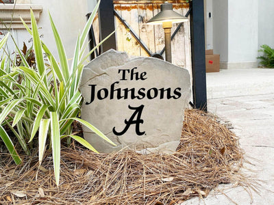 University of Alabama personalized name stone with engraved lettering.