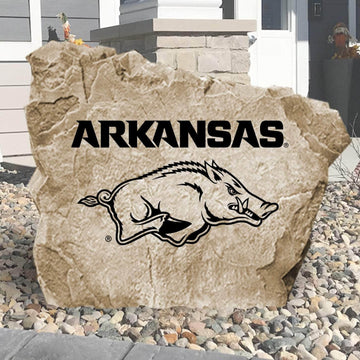 Officially licensed University of Arkansas logo stone featuring the iconic Razorbacks emblem as a bold centerpiece for outdoor landscaping.