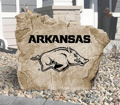 Engraved University of Arkansas Razorbacks logo stone for landscaping.