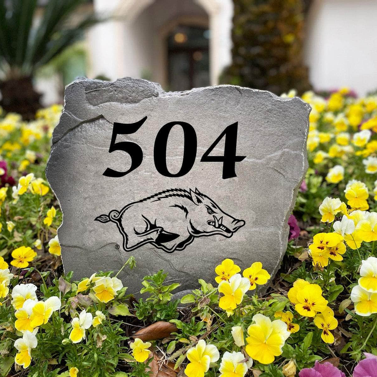 Weather-resistant University of Arkansas outdoor address stone personalized for your home with a timeless design built to withstand the elements.