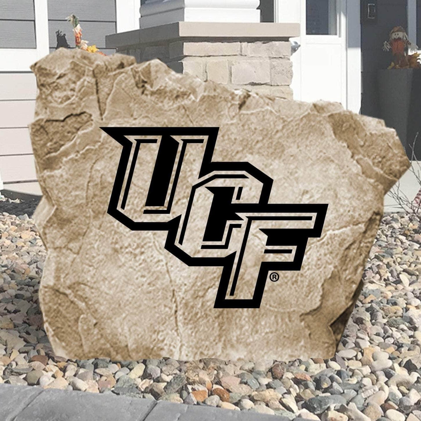 Officially licensed University of Central Florida logo stone showcasing the iconic UCF Knights emblem in a premium outdoor landscape display.