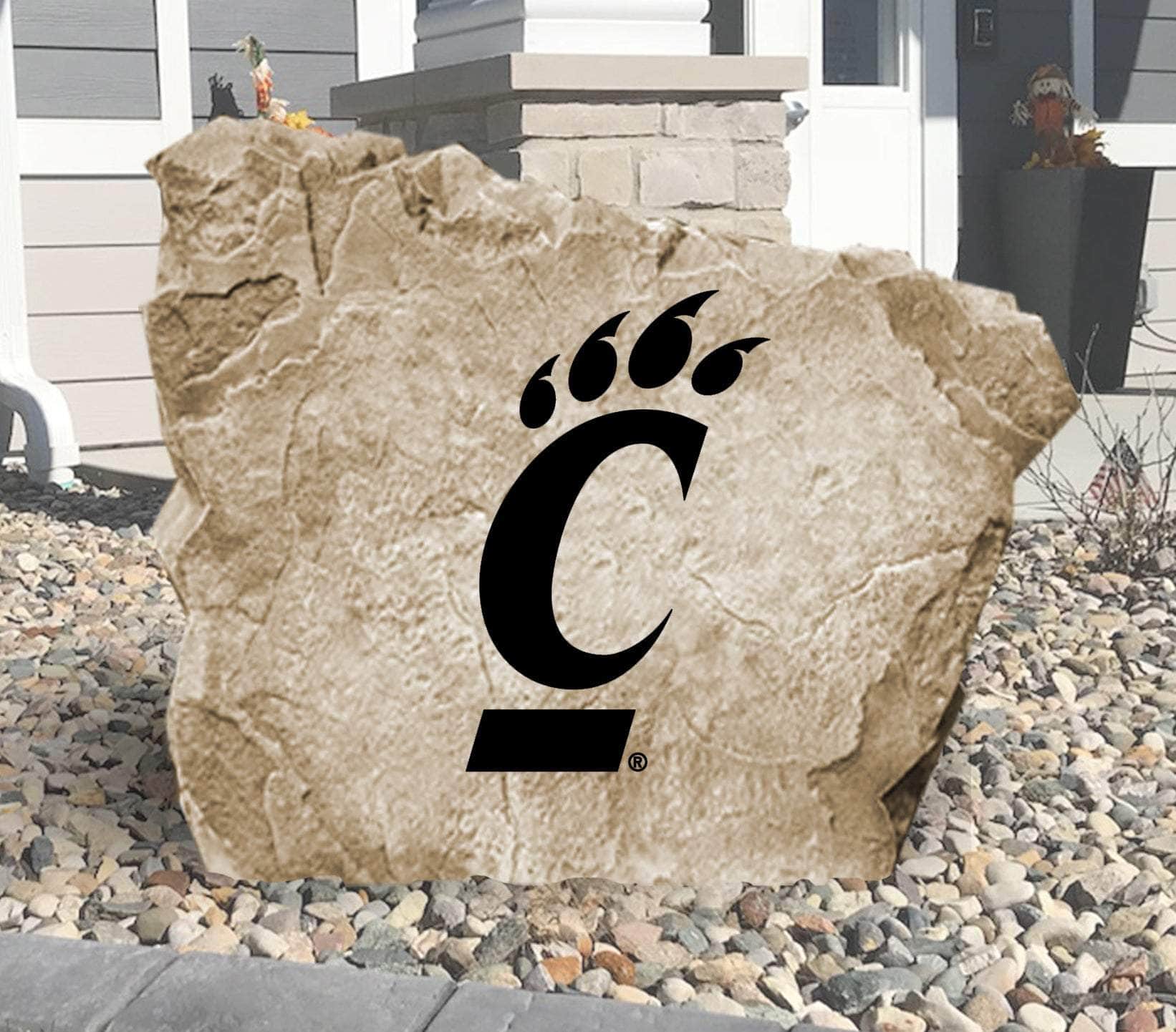 Officially licensed University of Cincinnati Logo Stone featuring the iconic Bearcats logo engraved into premium stone. This decorative landscape stone brings Cincinnati school spirit to gardens, patios, walkways, and front entrances.