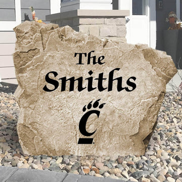 Personalized University of Cincinnati Name Stone engraved with your family surname, creating a bold Bearcats-inspired centerpiece for your home's landscape.