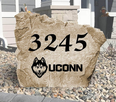 Engraved University of Connecticut address stone for outdoor landscaping.