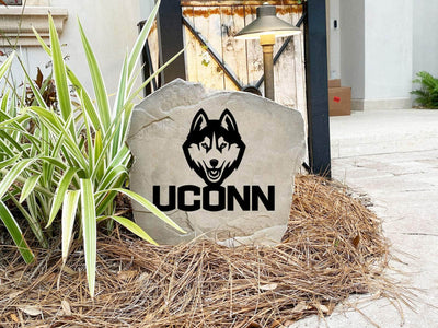 Engraved University of Connecticut logo decorative stone.