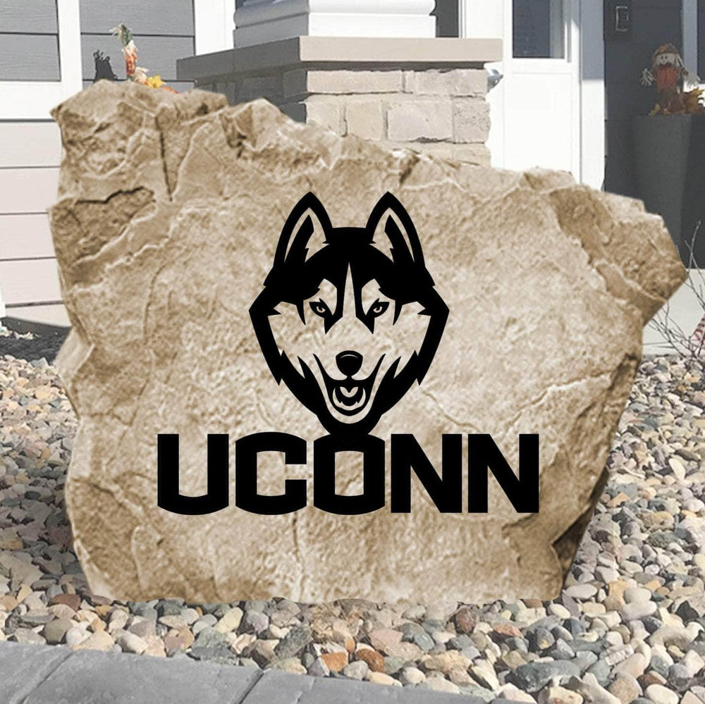 Officially licensed University of Connecticut logo stone featuring the iconic Huskies emblem as a bold addition to gardens, patios, and landscaped entryways.