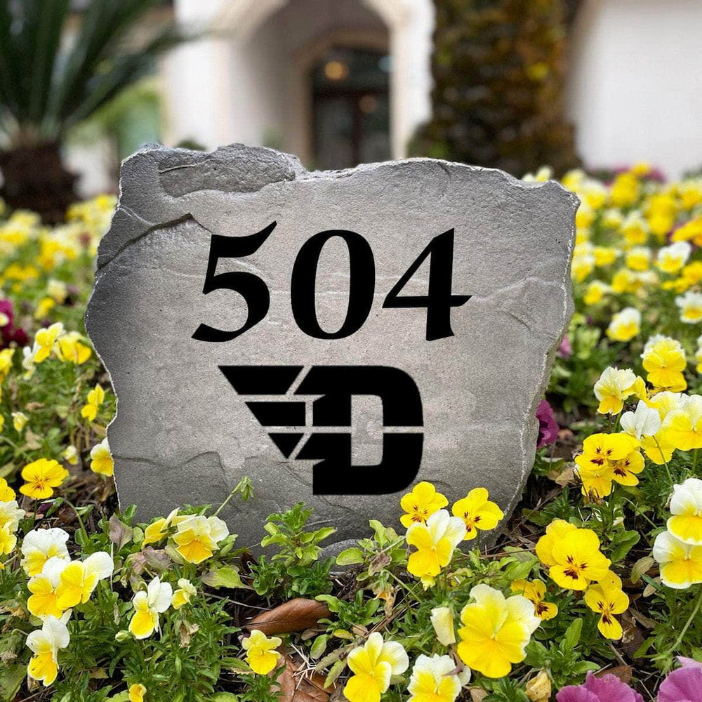 Premium University of Dayton address monument personalized with your home's numbers, perfect for alumni, students, and devoted Flyers fans.