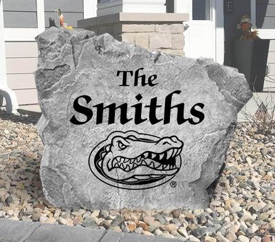 Personalized University of Florida yard rock featuring Gators logo and name.