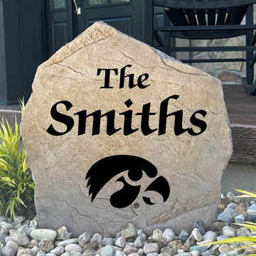 Officially licensed University of Iowa Name Stone personalized with your family name and engraved directly into durable stone. This custom landscape accent showcases Hawkeyes pride while creating a warm welcome for family and friends.