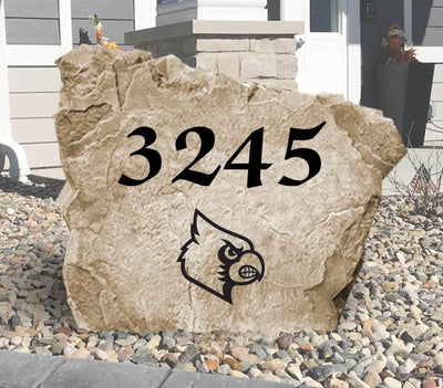 Engraved address stone featuring University of Louisville Cardinals logo