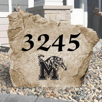 Personalized Memphis Tigers address stone engraved with custom house numbers, creating a bold collegiate welcome at your home's entrance.