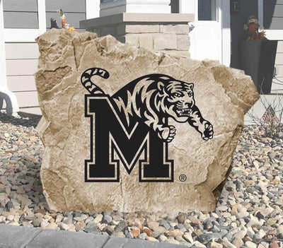 University of Memphis logo stone engraved with Tigers emblem.